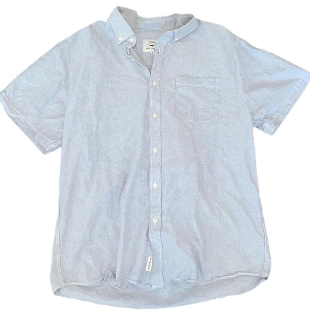 Mens Mocotono Button Front Cotton SS Shirt Light Gray Size Large